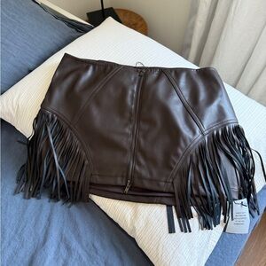 superdown Brown Fringe Mini Skirt